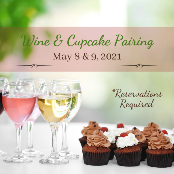 image provides date of event and picture of wine and cupcakes