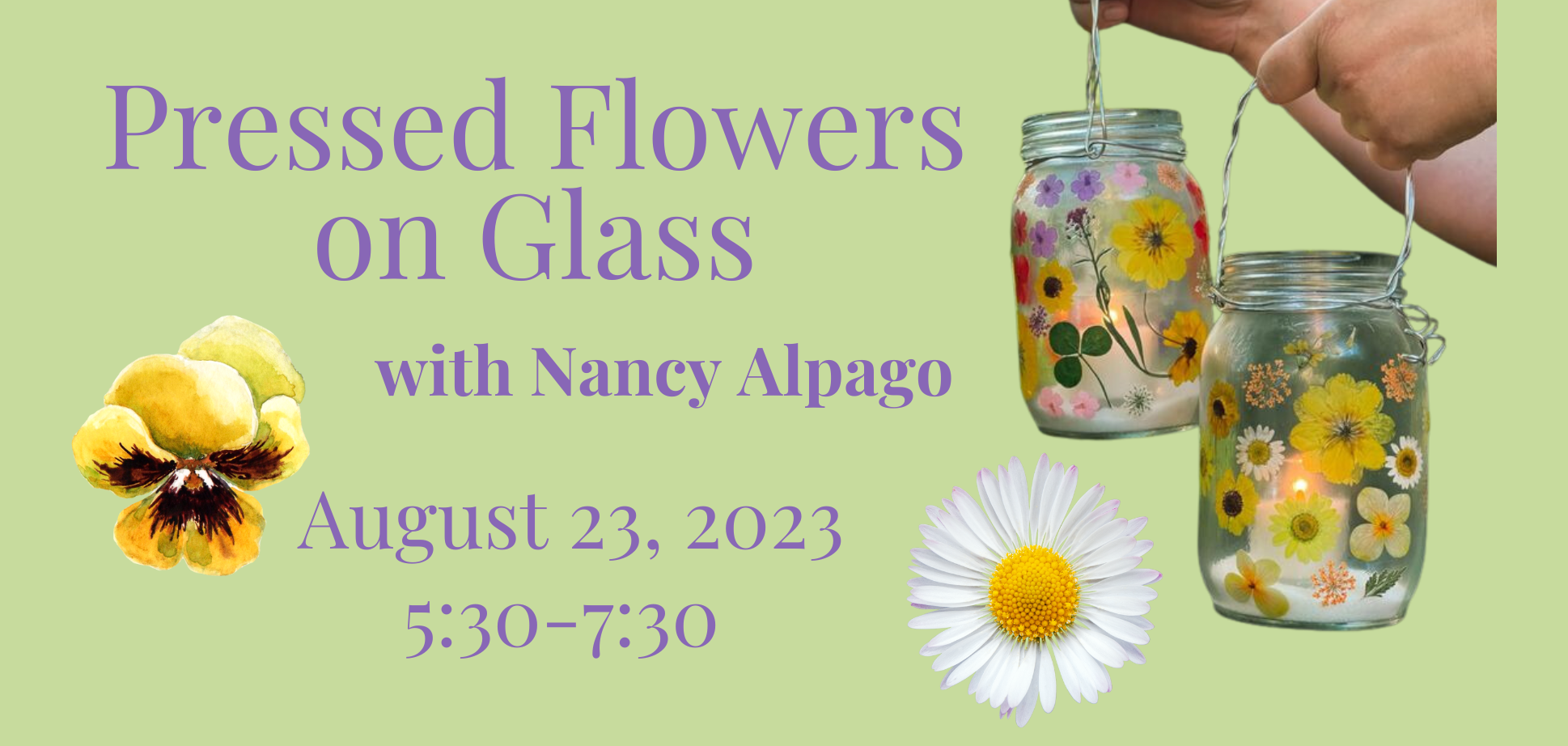promotional piece for this art class - pressed flowers on glass