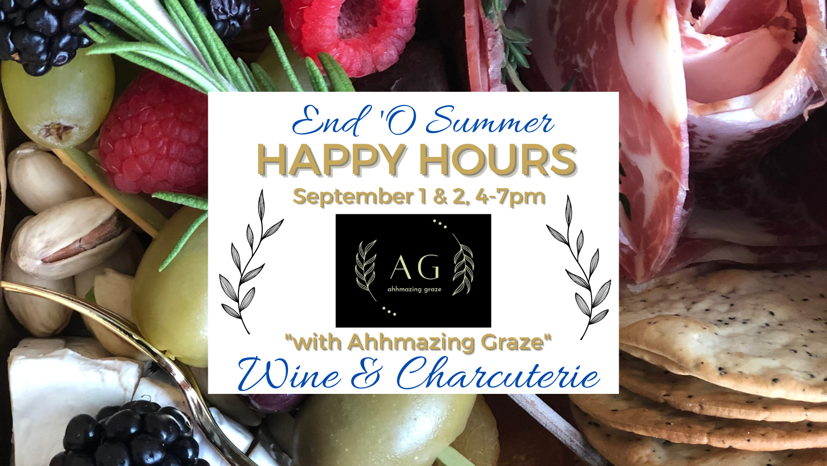 Promo piece summarizing date/time of "end 'O Summer Charcuterie & Wine Pairing